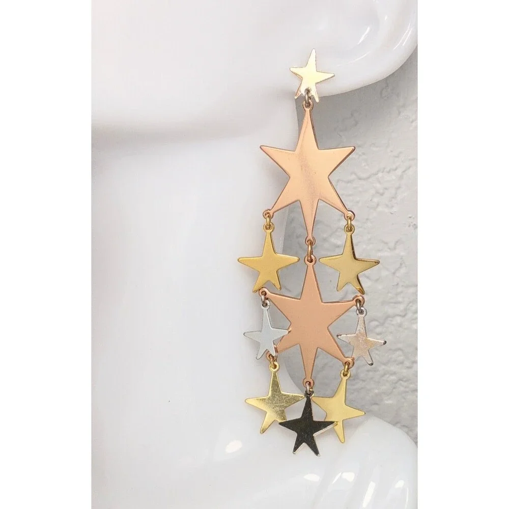J.Crew Falling Stars Chandelier Earrings Tri Tone